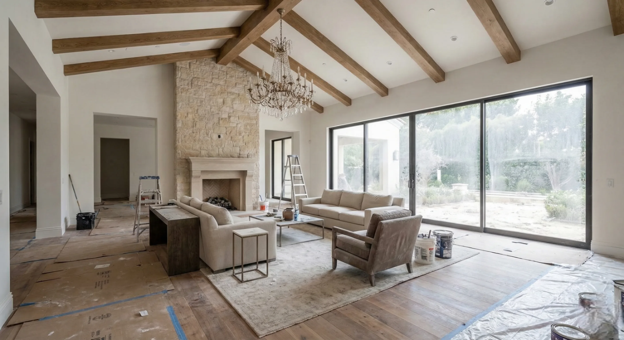 Clean luxury living room after construction finishing